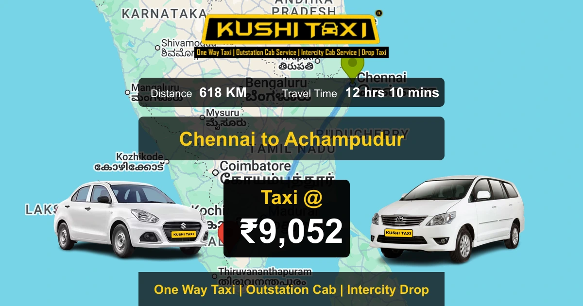 Chennai to Achampudur taxi route map with distance, travel time and fare