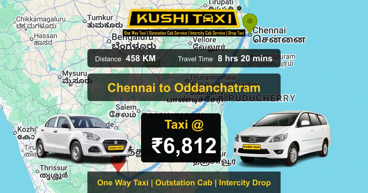 Chennai to Oddanchatram taxi route map with distance, travel time and fare