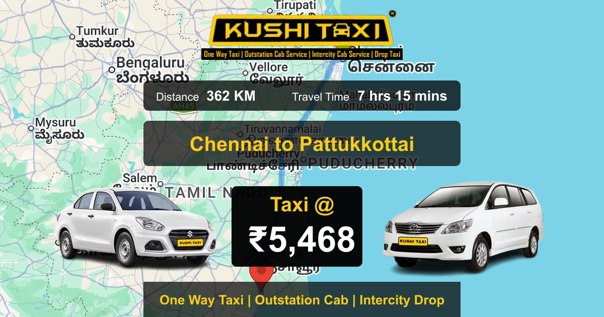 Chennai to Pattukkottai taxi route map with distance, travel time and fare