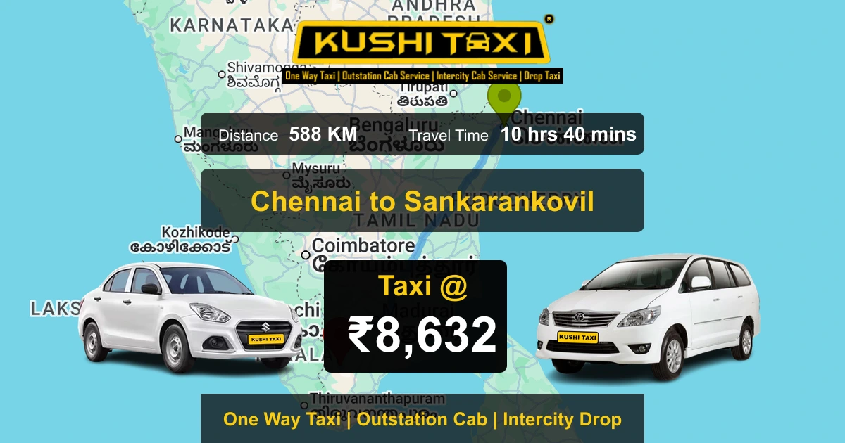 Chennai to Sankarankovil taxi route map with distance, travel time and fare