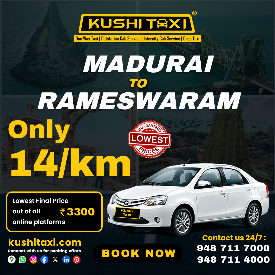 Madurai to Rameswaram drop taxi service - book one way cab with Kushi Taxi